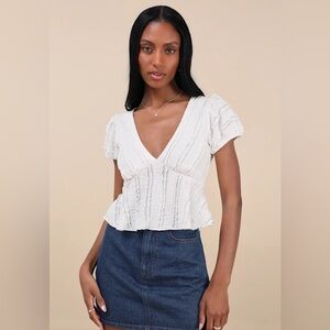 Lulu's Cream Textured Ruffle Blouse
